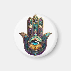 Gold Violet Teal Hamsa w/ Turquoise Third Eye Magnet