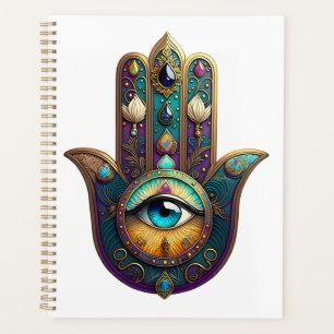 Gold Violet Teal Hamsa w/ Turquoise Third Eye Planner