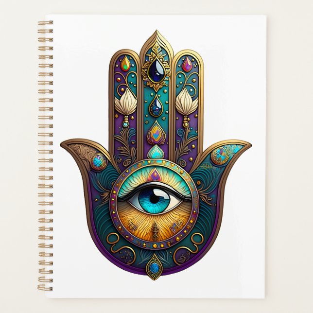 Gold Violet Teal Hamsa w/ Turquoise Third Eye Planner (Front)