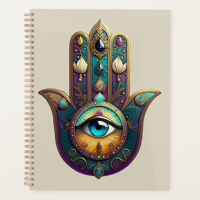 Gold Violet Teal Hamsa w/ Turquoise Third Eye Planner (Front)