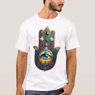 Gold Violet Teal Hamsa w/ Turquoise Third Eye T-Shirt