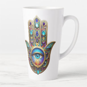 Gold Violet Turquoise Hamsa w/ Sapphire Third Eye Latte Mug