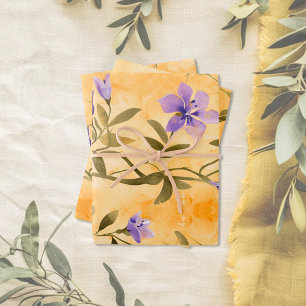 Gold Violets Floral 50th Wedding Anniversary Wrapping Paper Sheet