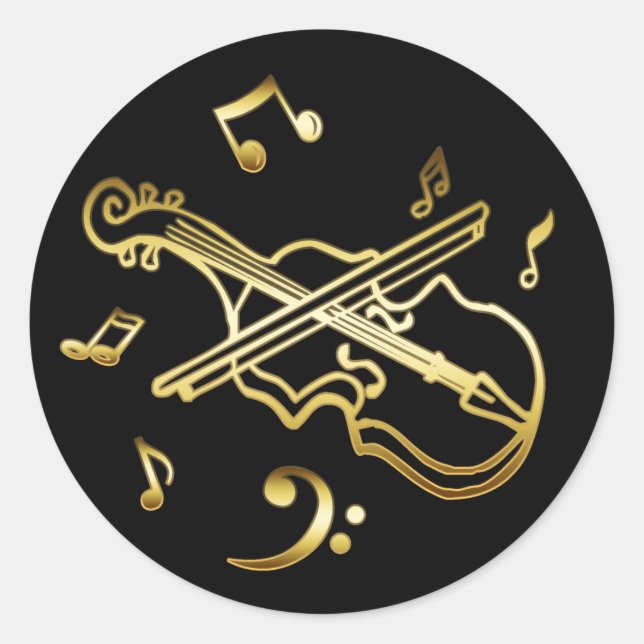 GOLD VIOLIN CLASSIC ROUND STICKER (Front)
