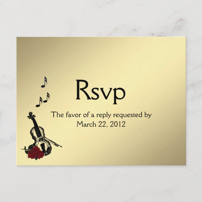 Gold Violin Music RSVP with Entree Choice Postcard (Front)