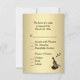 Gold Violin Music RSVP with Entree Choices Card