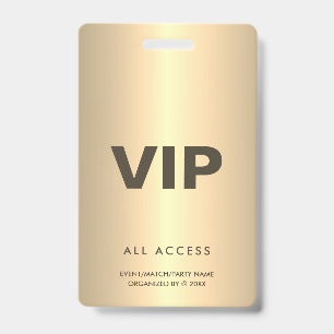  Gold VIP All Access Event Concert Match Party QR ID Badge