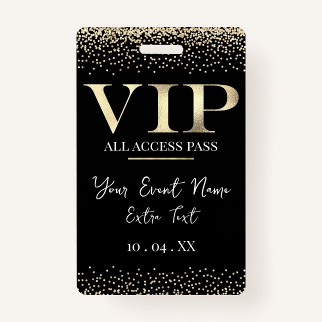 Gold VIP on Black Event or Party ID Badge (Front)