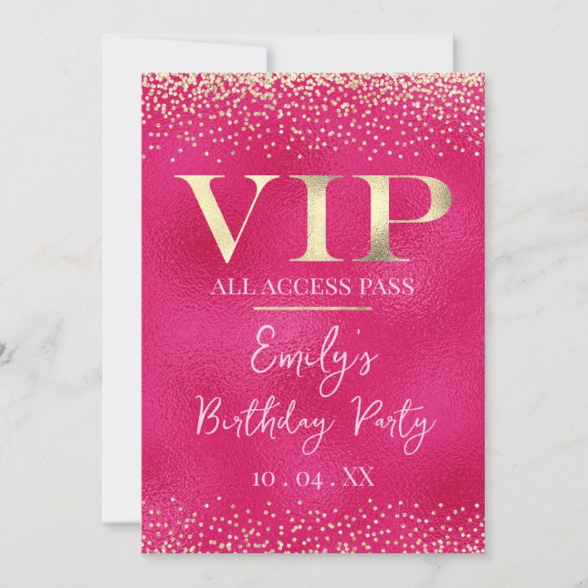 Gold VIP on Hot Pink Event or Party Invitation (Front)
