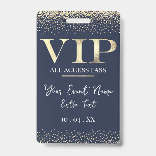 Gold VIP on Navy Blue Event or Party ID Badge