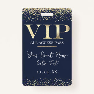 Gold VIP on Navy Blue Event or Party ID Badge