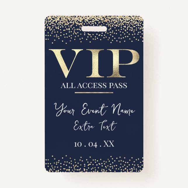 Gold VIP on Navy Blue Event or Party ID Badge (Front)