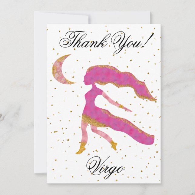 Gold Virgo 1st Birthday & Big Photo Thank You Card (Front)