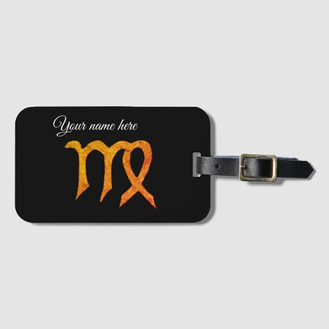 Gold Virgo Astrology Sign Custom Luggage Tag (Front Horizontal)