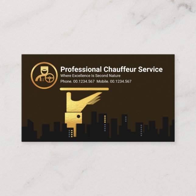 Gold Waiter's Serving Plate City Silhouette Driver Business Card (Front)