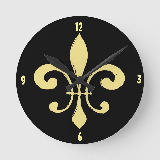 Gold Washout Fleur De Lis, add name Round Clock (Front)