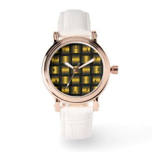 Gold Watch Golden Black Lattice