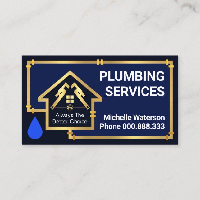 Gold Water Pipes Leaking Frame Business Card (Front)