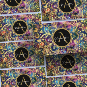 Gold watercolor and nebula mandala business card