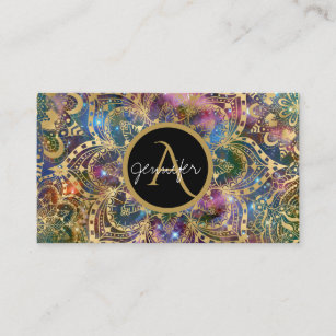 Gold watercolor and nebula mandala business card