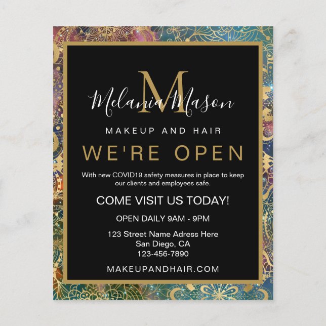 Gold watercolor and nebula mandala flyer (Back)