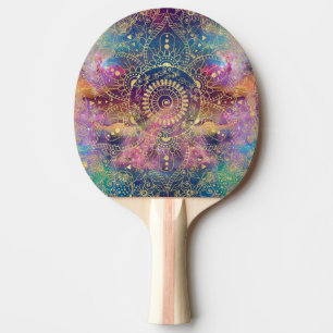 Gold watercolor and nebula mandala ping pong paddle