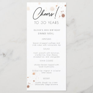 Gold Watercolor any year Birthday Party Menu Card