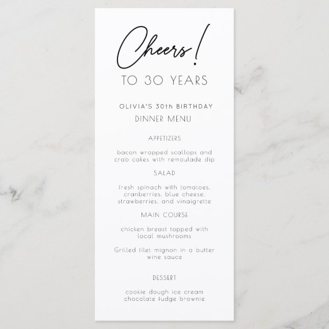 Gold Watercolor any year Birthday Party Menu Card (Front)