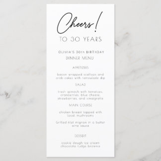 Gold Watercolor any year Birthday Party Menu Card