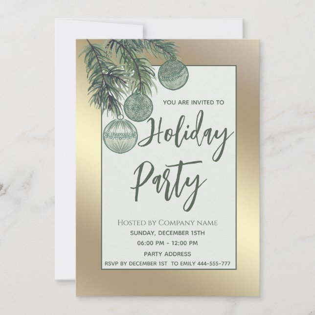 Gold watercolor Christmas balls Christmas party Invitation (Front)