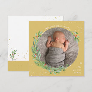 Gold Watercolor Christmas Joyous Blessings Holiday Card