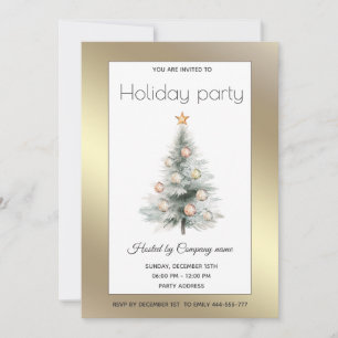 Gold watercolor Christmas tree company party Invitation