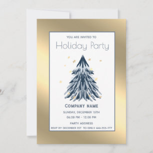 Gold watercolor Christmas tree Holiday party Invitation