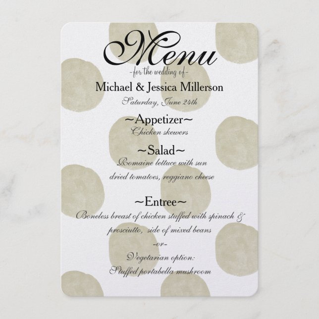 Gold Watercolor Dots Wedding Menu (Front)