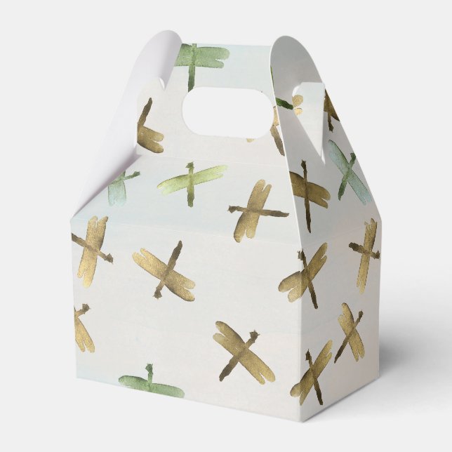 Gold Watercolor Dragonflies Favour Box (Front Side)