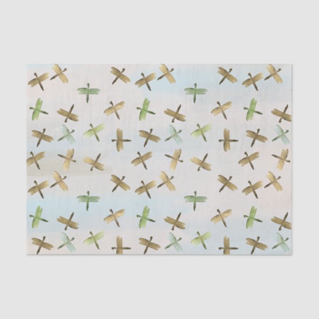 Gold Watercolor Dragonflies Tissue Paper (Front)