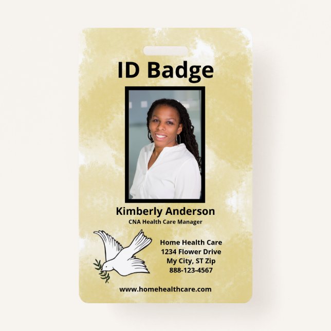Gold Watercolor Employee Photo Name Logo ID ID Badge (Front)