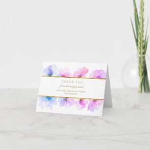 Gold Watercolor Floral Blue Purple Thank You Card