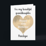 Gold Watercolor Heart 10th Birthday Card<br><div class="desc">A watercolor gold heart 10th birthday card for granddaughter,  daughter,  goddaughter,  etc. The front of this tenth birthday card features a beautiful gold heart,  which you can personalise for the birthday girl. The inside reads a sweet birthday sentiment which can also be personalised for her.</div>