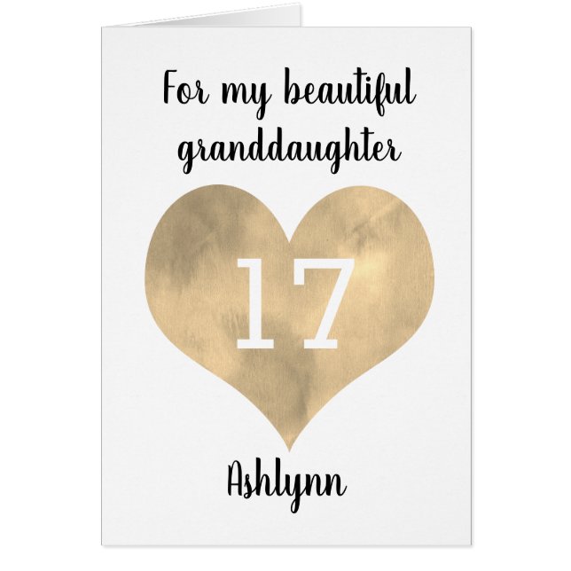 Gold Watercolor Heart 17th Birthday (Front)