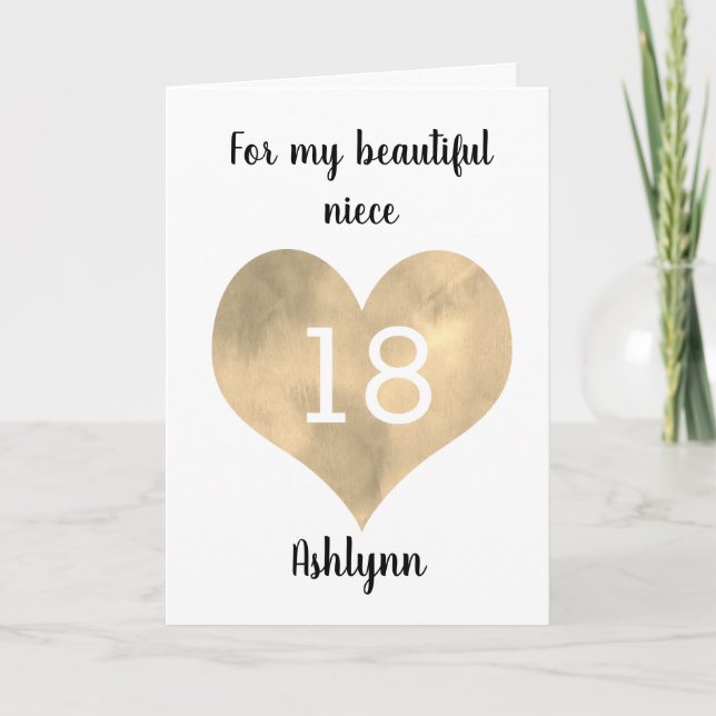 Gold Watercolor Heart 18th Birthday Card (Front)