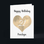 Gold Watercolor Heart 21st Birthday Card<br><div class="desc">Gold watercolor heart 21st birthday card for daughter,  goddaughter,  niece,  etc. You will be able to easily personalise the front with her name. The inside card message and back of the card can also be personalise. This personalised 21st birthday card for her would make a unique birthday keepsake.</div>