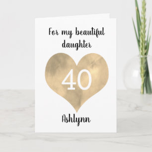 Gold Watercolor Heart 40th Birthday Card