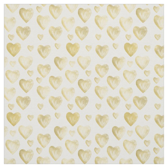 Gold Watercolor Hearts Fabric (Swatch)