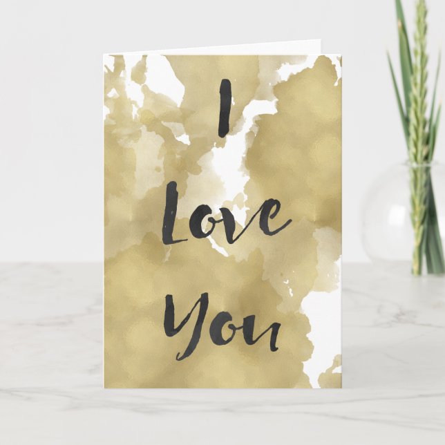 Gold Watercolor I Love You Card (Front)