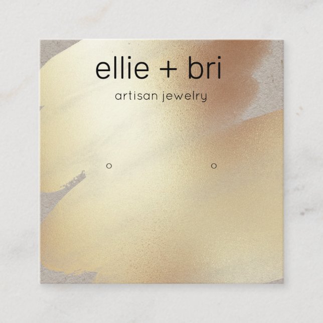 Gold Watercolor Kraft Stud Earring Display Square Business Card (Front)