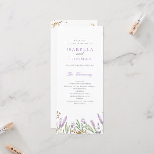 Gold & Watercolor Lavender Floral Wedding Program