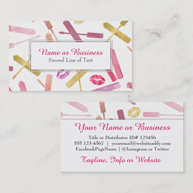 Gold & Watercolor Lipsticks & Glosses Bizcards Business Card (Front/Back)