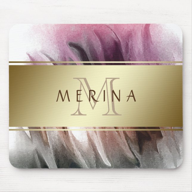 Gold Watercolor Monogram Personalise Mouse Mat (Front)
