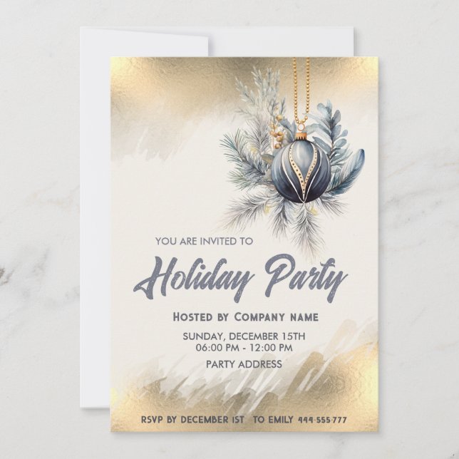 Gold watercolor ornament company Christmas party Invitation (Front)